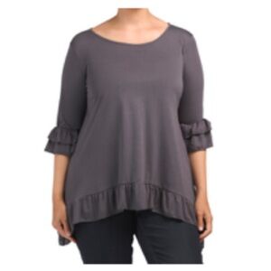 FORGOTTEN GRACE Plus Charcoal Grey  Ruffle Sleeve Tunic Size 2X NWOT